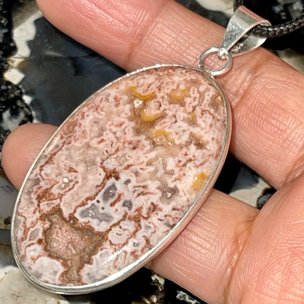 Beige- Brown Crazy Lace Agate Pendant 2 1/4”